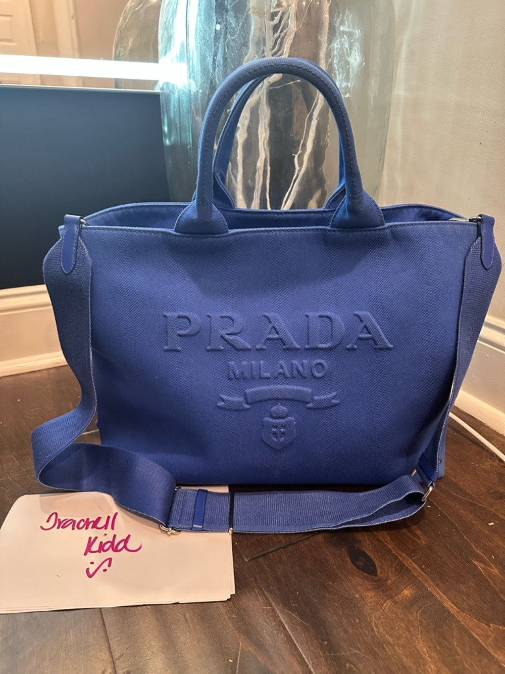 Prada Royal Blue Embossed Canvas Tote